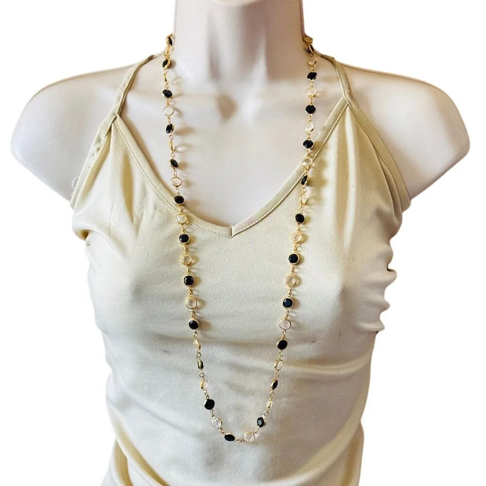 VTG Regal‎ Open Bezel Austrian Crystal USA Necklace gold plated strand High end